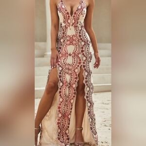 New Stunning Maxi Sequin Gown Dress with Slit L